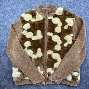 Park Avenue Collections Sweater Womens Extra Large Brown Chenille Faux Fur Fuzzy